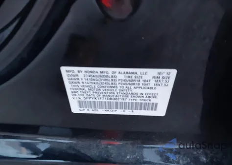 2013 Honda Ridgeline Sport z USA, uszkodzony, nr VIN 5FPYK1F71DB002197